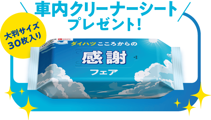 車内クリーナーシートプレゼント！（大判サイズ30枚入り）